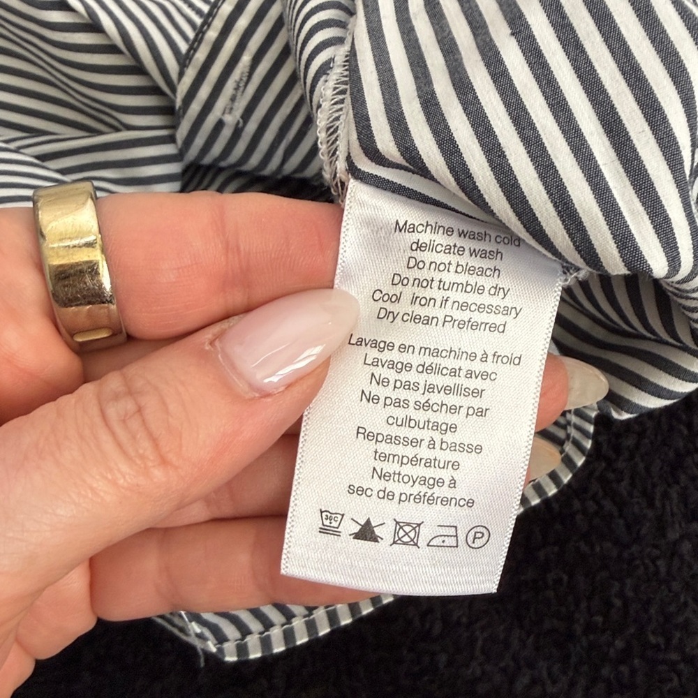 Veronica Beard Rosamund Striped Asymmetrical Wrap Shirt in Charcoal/White Size 8 - Picture 12 of 12